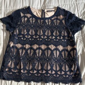 Suzy Shier Navy Lace Blouse